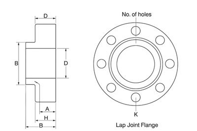 Dimensions of ANSI/ASME B16.5 Lap Joint Flanges
