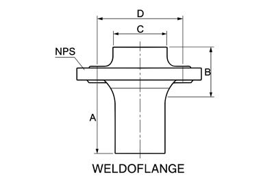 Dimensions of ANSI/ASME B16.5 Weldoflange