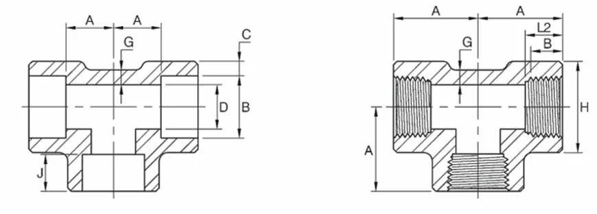 Dimensions of ASME B16.11 Tee