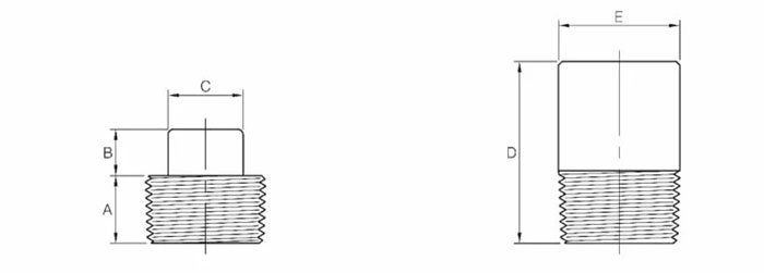 Dimensions of ASME B16.11 Square Head Plug